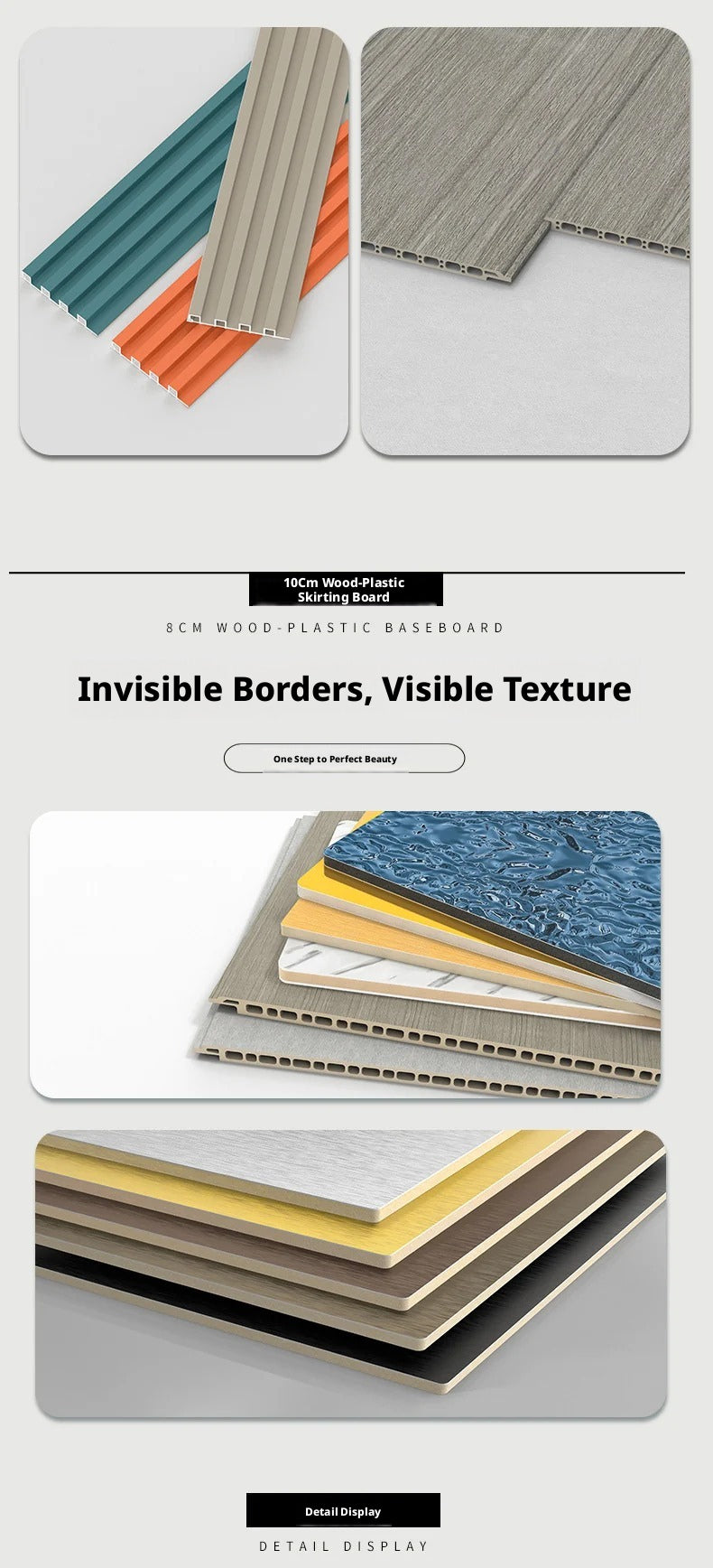 Factory Wholesale pvc Bamboo and wood fiber skirting board7High-density polymer snap-on plastic decorative fixed baseboard