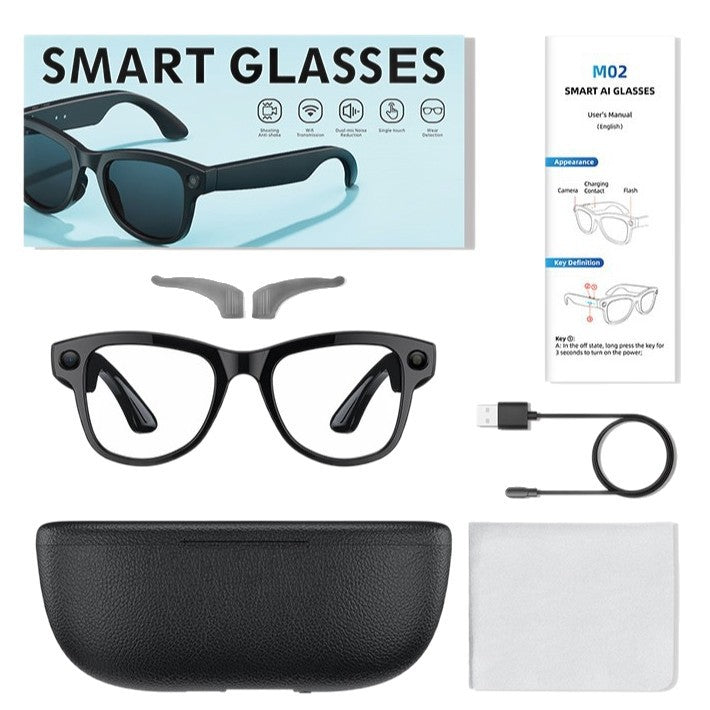 M02Smart Glasses80010000 Pixel Camera with Charging Case and Image Stabilization for Video Recording Ai Real-Time Translation32GB Memory