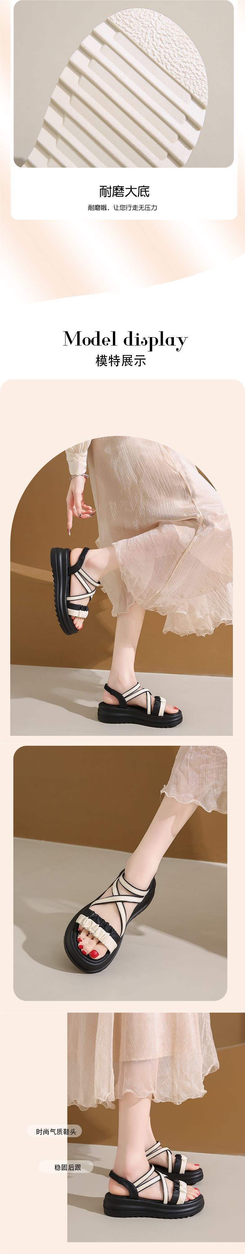 Waterproof Platform Roman Sandals for Women, Breathable Non-Slip Thick Sole Women's Shoes, Student Outdoor Casual Versatile Elastic Strap Beach Shoes