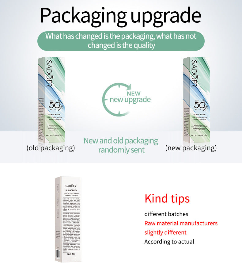 Full English Makeup SADOER Three-color Rainbow Primer Brightening Skin Tone Sunscreen Makeup Base  Wholesale