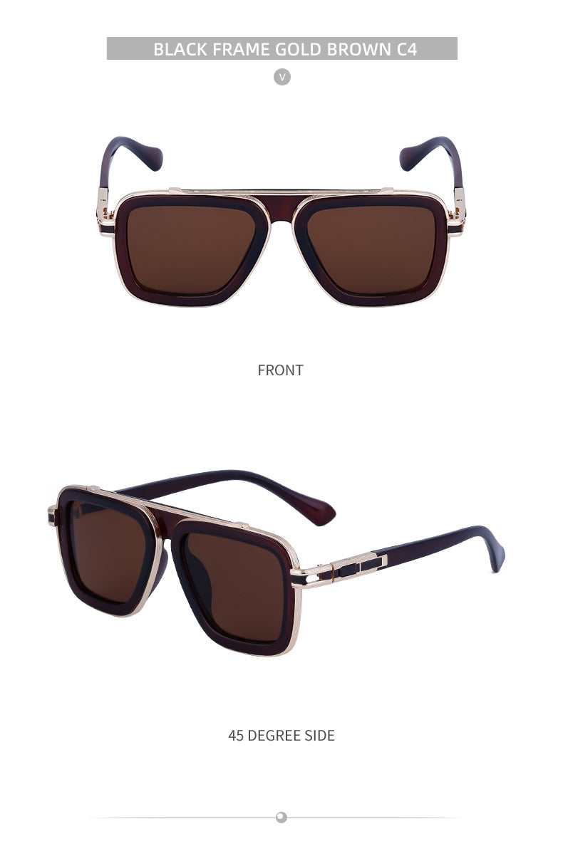 European and American Retro Square Frame Sunglasses for Men, Trendy European and American Punk Style, Internet Celebrity Same Style Sunglasses for Women ins Wind shades