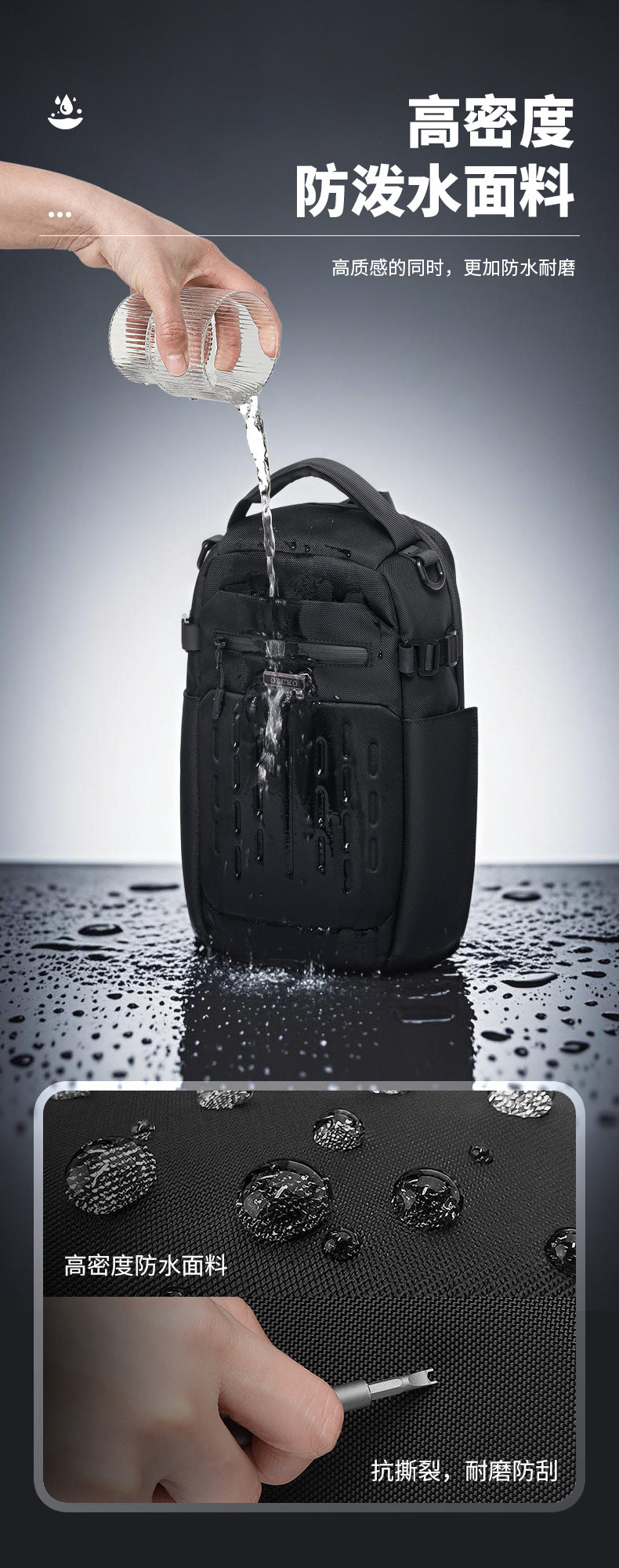 OZUKO Men's Chest Bag Waterproof Multifunctional Crossbody Bag Trendy Portable Small Backpack Large Capacity Single Shoulder Men's Bag