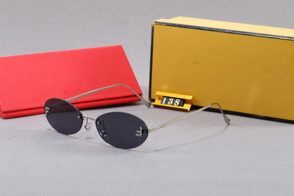 24European and American Frameless Letter Sunglasses Small Red Book Oval Sunglasses with Diamond Inlaid Metal Frame UV400