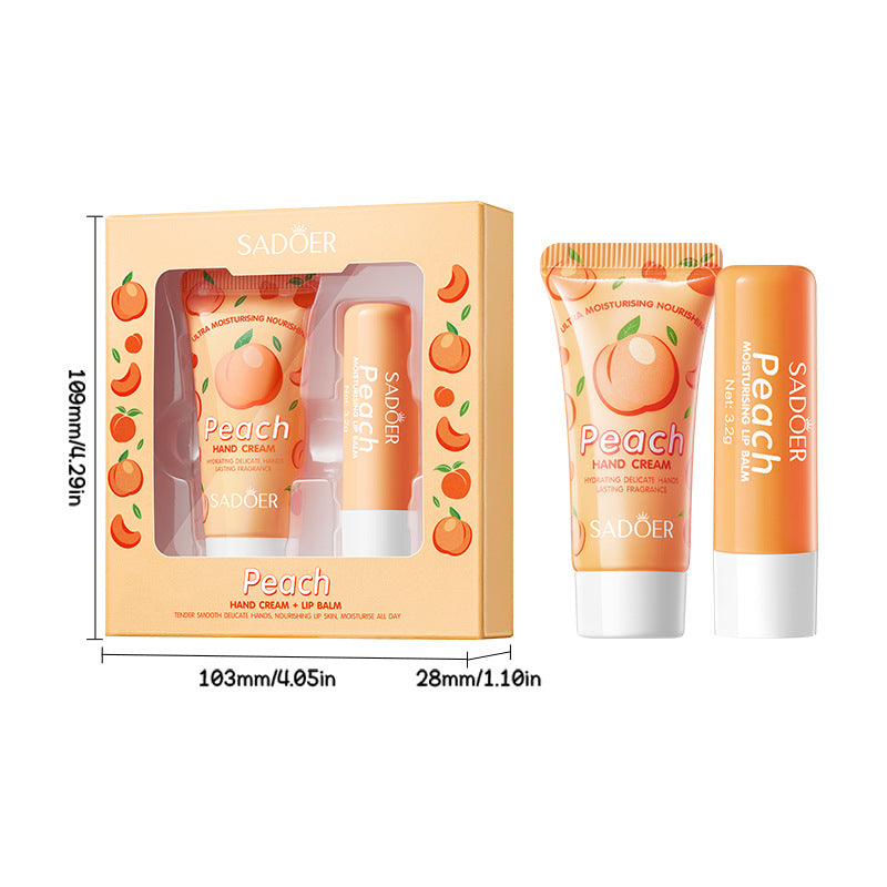 Full English Peach Hand Cream Lip Balm Set SADOER Nourishing Autumn and Winter Hand Cream Lip Balm  Wholesale