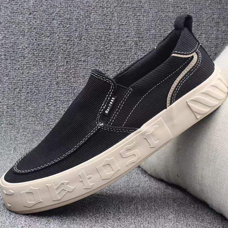 2025Autumn New Men's Shoes Thick-Soled Slip-On Canvas Shoes Lazy Old North Cloth Shoes Breathable Low-Top Loafers