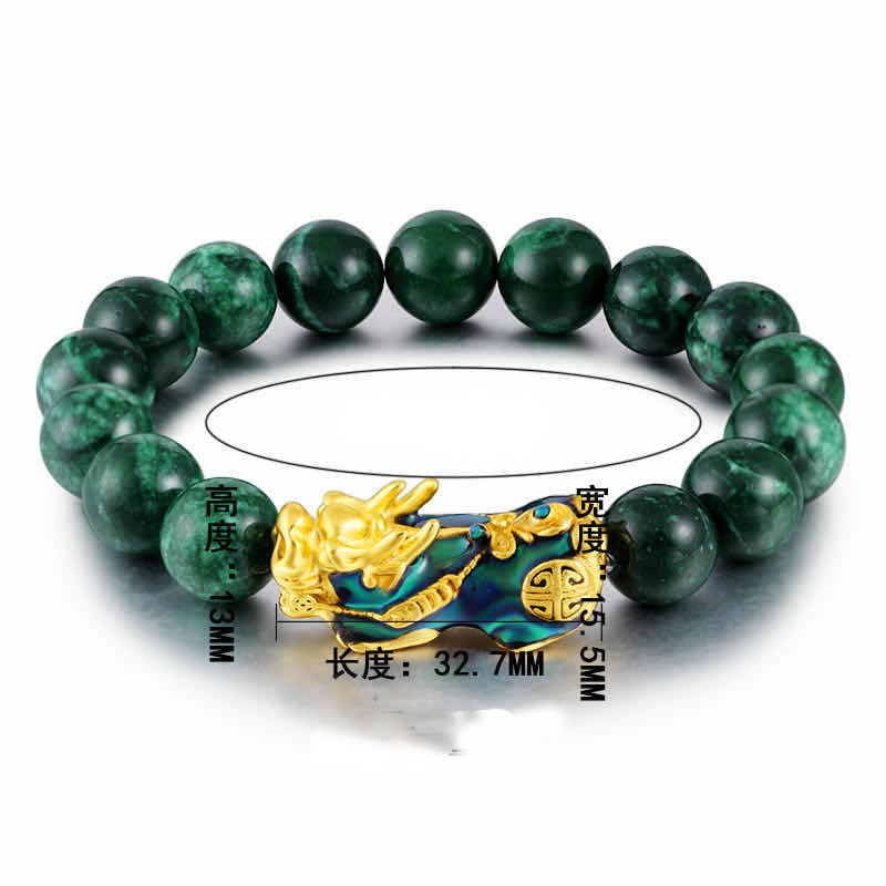 Hot Selling Gold Pixiu Bracelet for Men, Temperature-Sensitive Color-Changing Lucky Fortune Beads, Green Agate Pixiu Bracelet