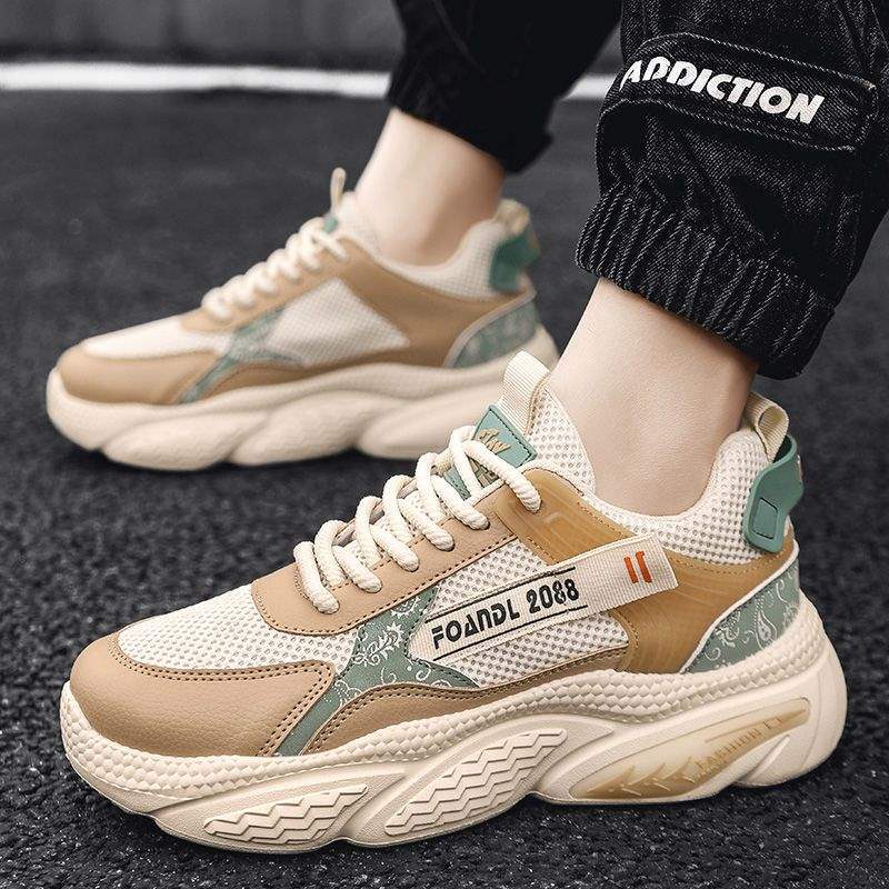 Internet Celebrity Men's Shoes Summer Mesh Breathable Versatile Sports Running Shock Absorption Thick Sole Height Increasing Dad Trendy Shoes