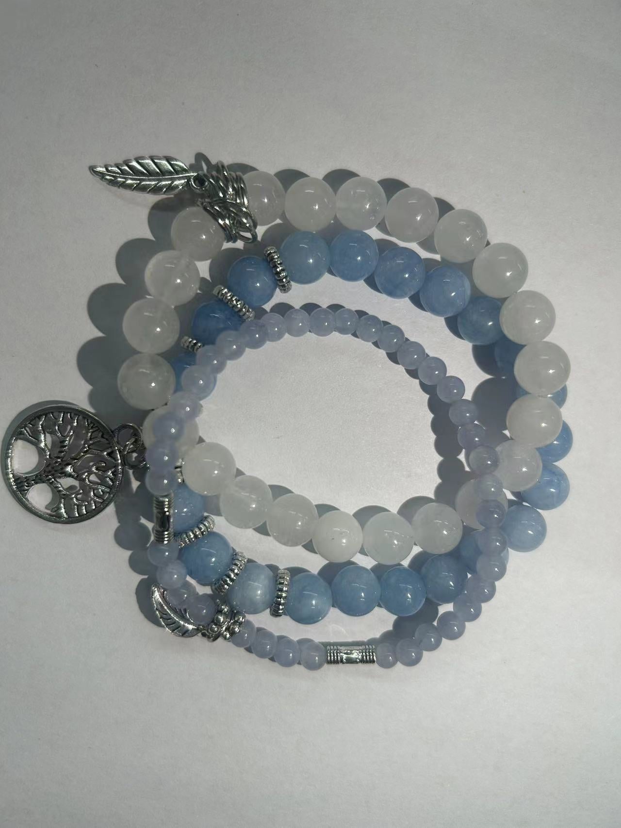 Three-layer Protection Shoushan Stone Bracelet Set Bohemian Leaf Tree of Life Pendant Indian Agate Women's Bracelet