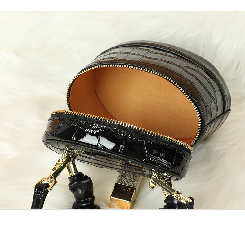 New Cowhide Crocodile Pattern Women's Bag Small Bucket Bag Retro Trendy Fashion Single Shoulder Bag Crossbody Handbag for Women