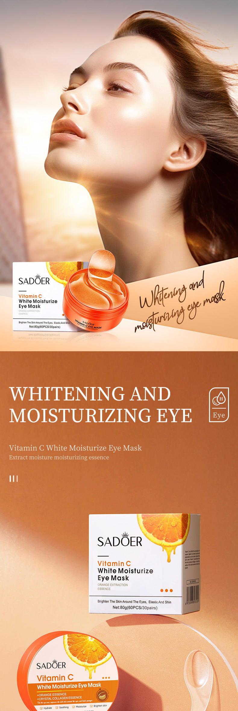 Vitamin C Eye Mask SADOER Improve Dark Circles, Eye Lines, and Eye Bags VC Moisturizing  Wholesale