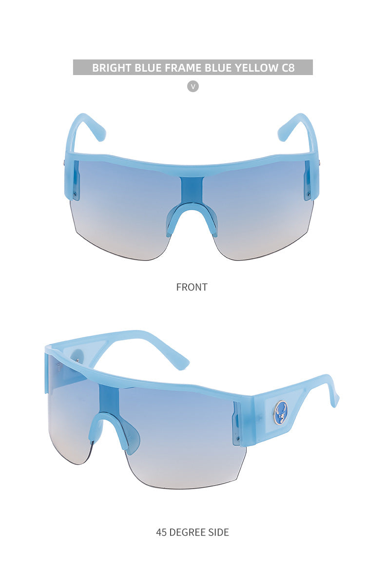 Y2K Millennium Integrated Cycling Sports Sunglasses for Women, European and American Style, Large Frame, Windproof, Half Frame Sunglasses