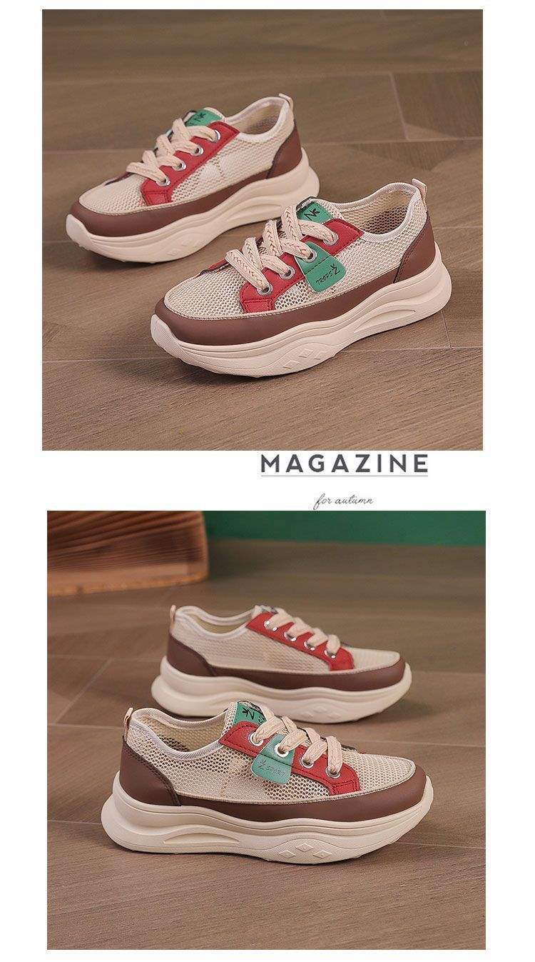 Hollow out2025Summer Dad Shoes Versatile Student Mesh Breathable Thick-Soled Casual Sneakers for Women