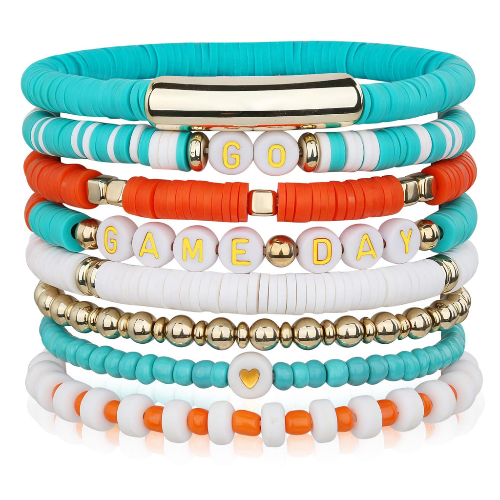 Game Day Soft Clay Bracelet Set Multi-layer Stackable Elastic Bracelet Super Bowl Game Day Football Bracelet