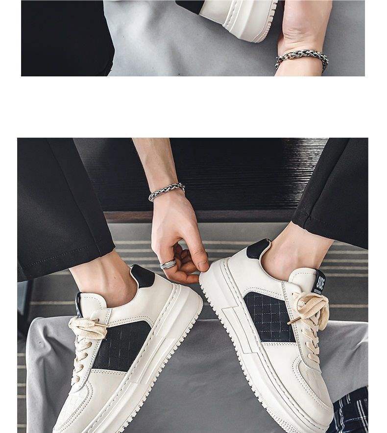 Spring White Sneakers for Men, Casual Trendy Shoes, Platform Shoes, Laceless Thick-Soled Height-Increasing Sports Shoes