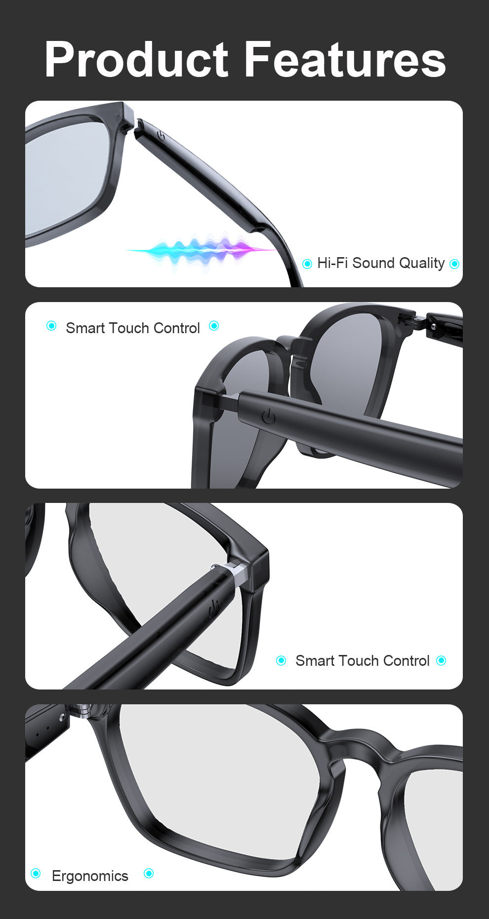 ai Translation Smart Glasses Photochromic Bluetooth Wireless Hands-Free Call Audio Multi-Function Driving Glasses