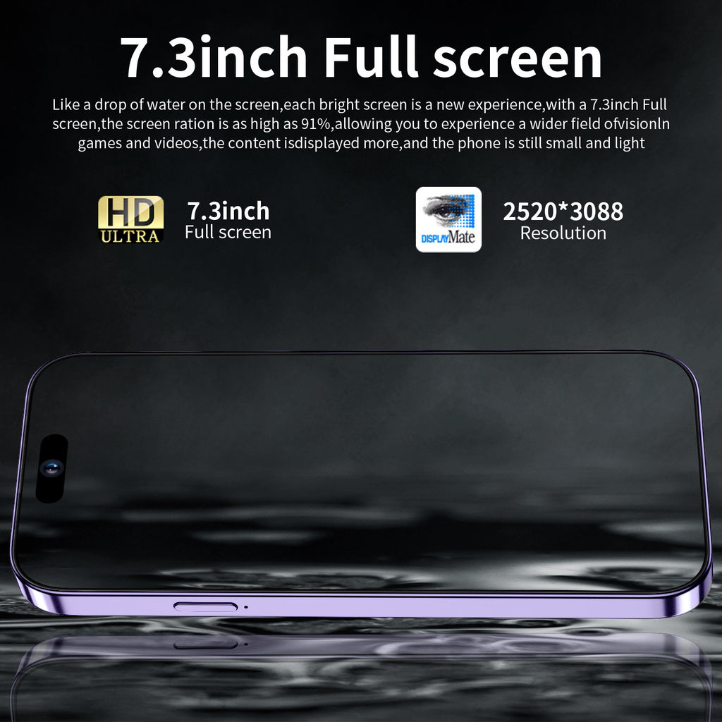 Mobile Phone i15 ProMax 7.3inch smart android phone(16+1T)130010,000 Pixels4G Net