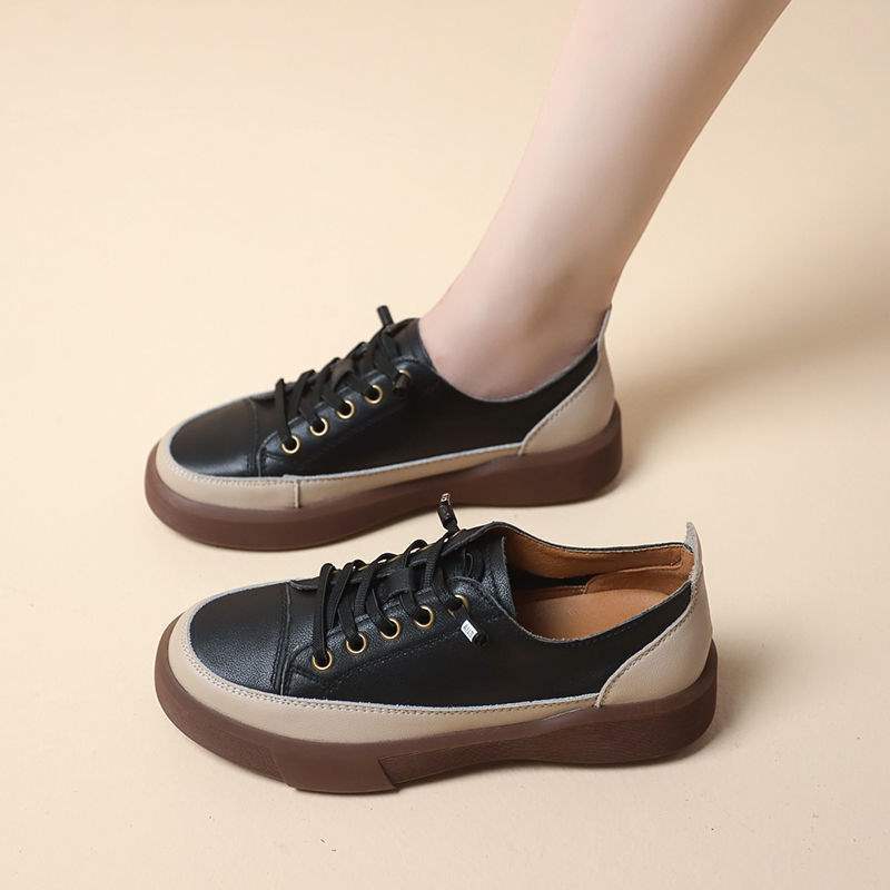 British style thick-soled color-blocking simple sneakers for women2025New Korean Style Simple Non-Slip Loafers for Women Retro Chic
