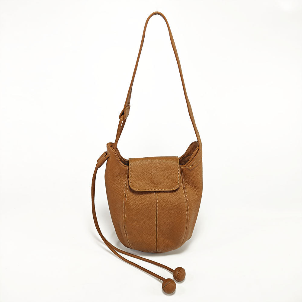 Genuine Leather Bucket Bag2025Autumn and Winter New Women's Bag Casual Fashion Versatile Single Shoulder Crossbody Large Capacity Pumpkin Bag