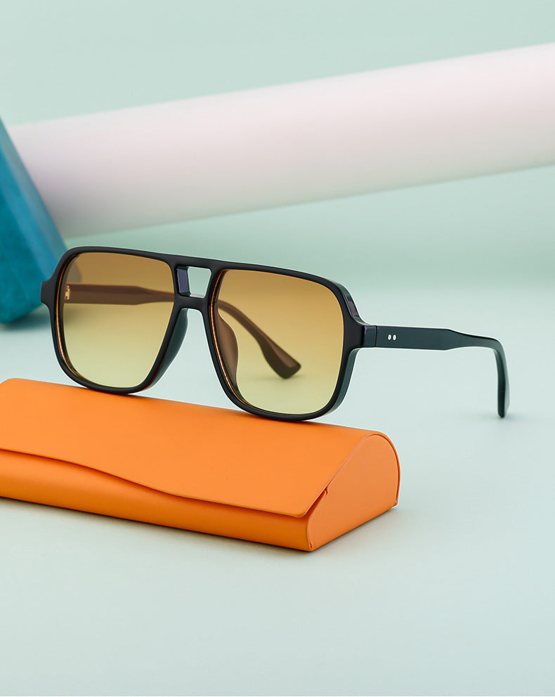 European and American Retro Double Bridge Sunglasses for Men, Large Frame Driving Sunglasses, Men's Outdoor Hiking Sun Protection Glasses shades