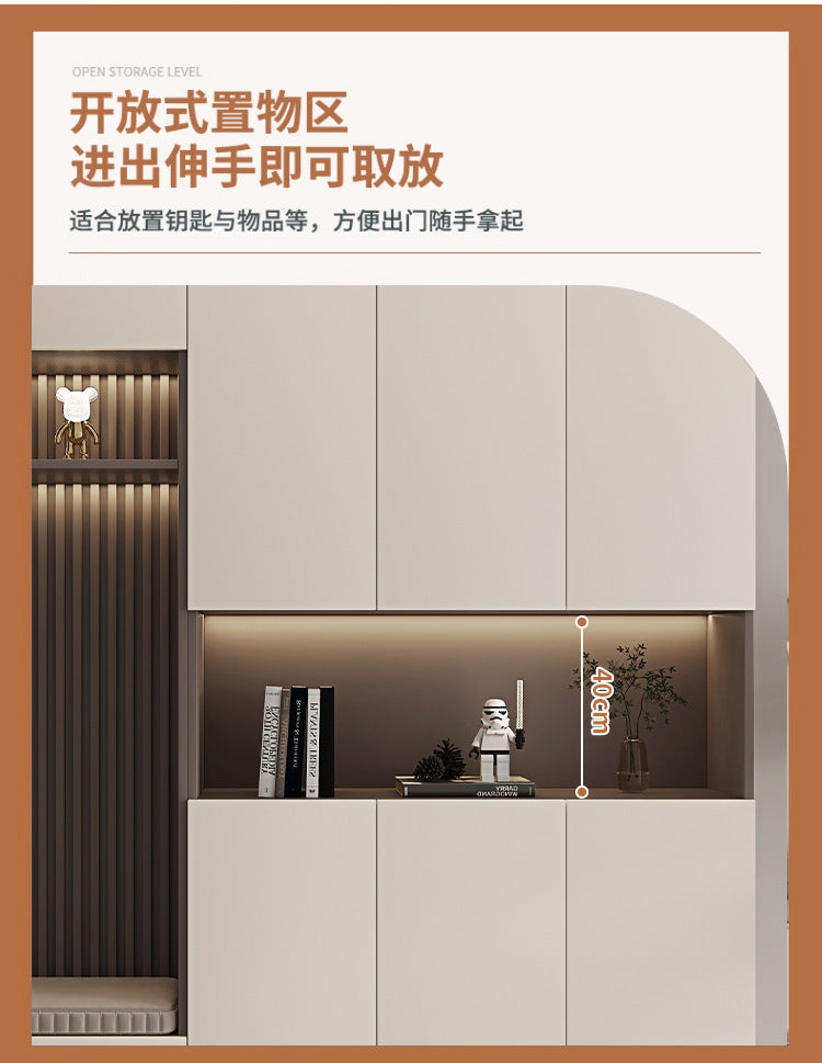 Solid Wood Entryway Shoe Cabinet Home Integrated Cabinet Top-to-Top Cream Style Simple Integrated Partition Large Capacity Doorway Shoe Cabinet