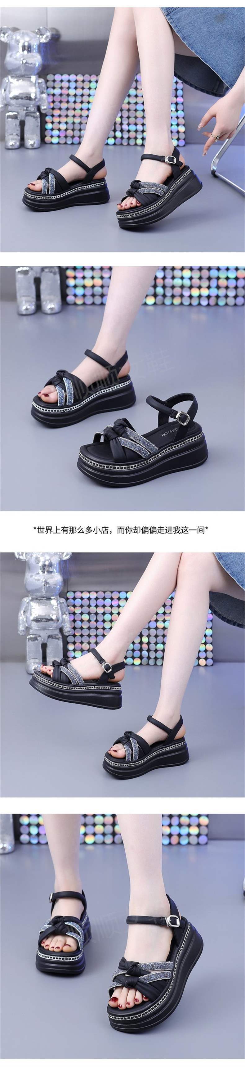 Export Internet Celebrity Women's Sandals2025New Summer Rhinestone Wedge Platform Thick Sole Roman Sandals Trendy