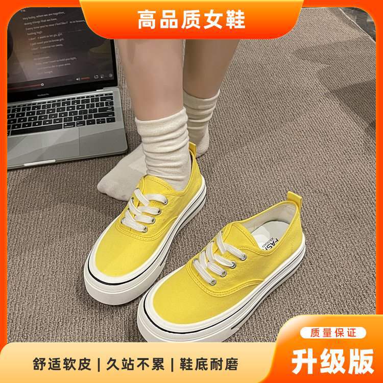Black canvas shoes for female students Korean style new sneakers2025Spring Japanese Style Thick-Soled Casual Dopamine White Sneakers