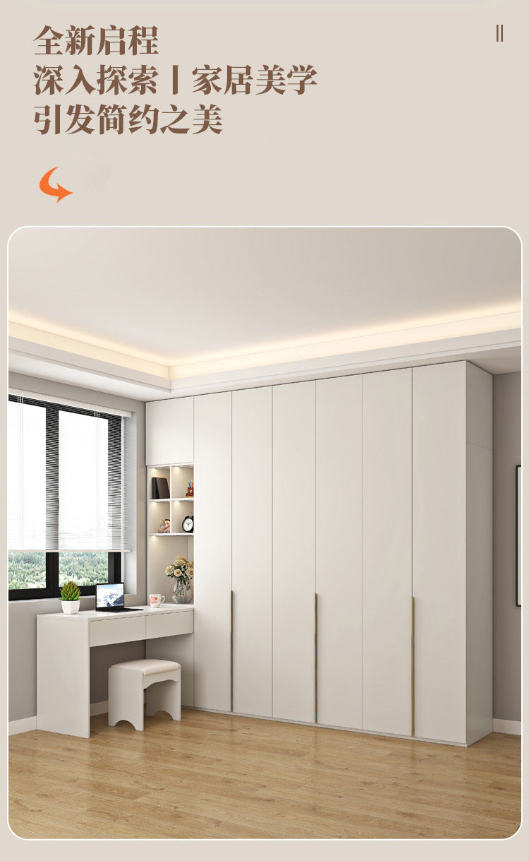 Cream Style Solid Wood Wardrobe Modern Simple Bedroom Storage Cabinet One Door to Ceiling Economical Small Apartment Home Large Wardrobe