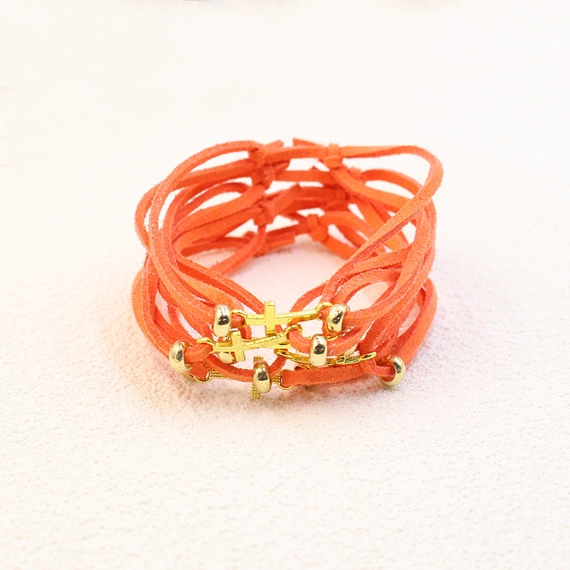 Colorful Cord Gold Bead Bracelet for Women Friendship Gift Simple Stretchable Velvet Cord Set Cross Braided Bracelet