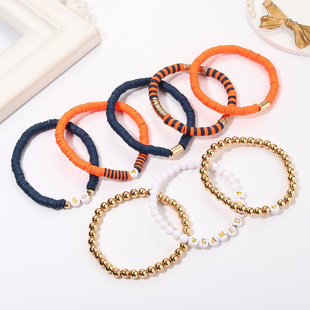 American Competition Day Soft Clay Bracelet for Women Elastic Jewelry with Gold Beads Game Day Alphabet Soft Clay Bracelet Set