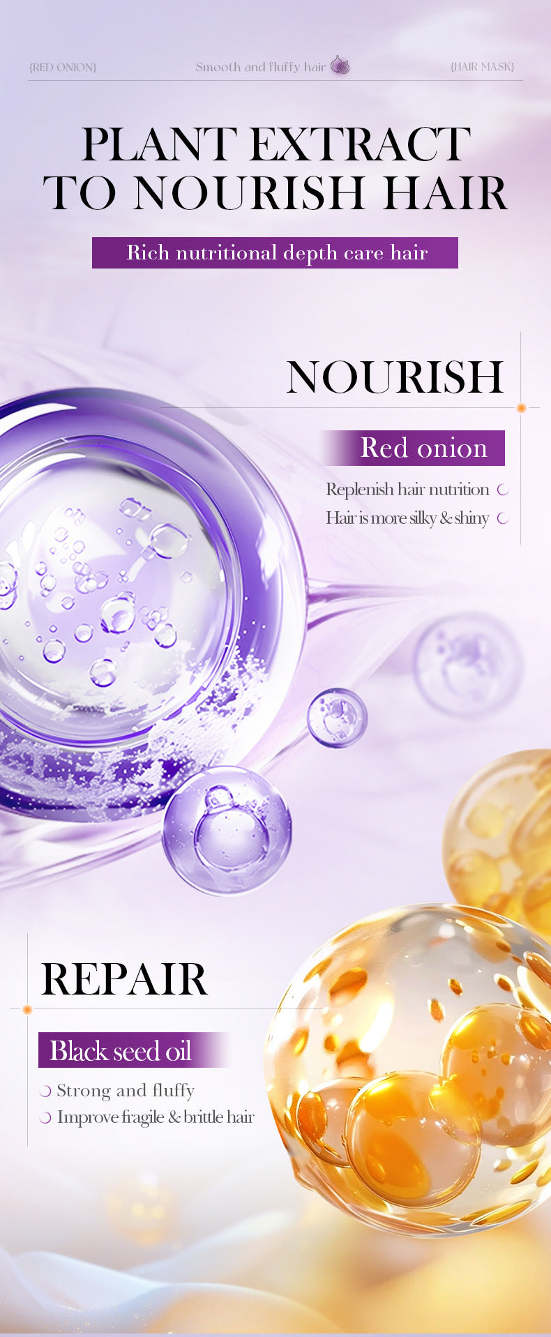 Cross-border Hair Mask500g Onion Black Seed Oil Smooth Hair Mask500g Foreign Trade Manufacturer Wholesale