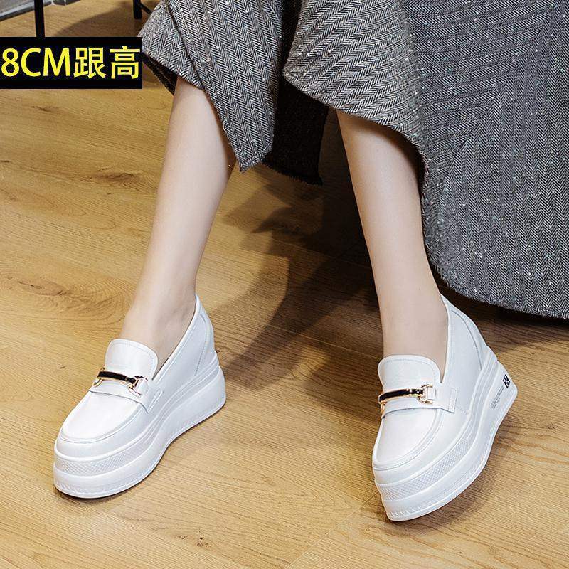 2025New Year's Casual Versatile Wedge Thick-Soled Loafers Summer Breathable Mesh Height-Increasing White Shoes for Women