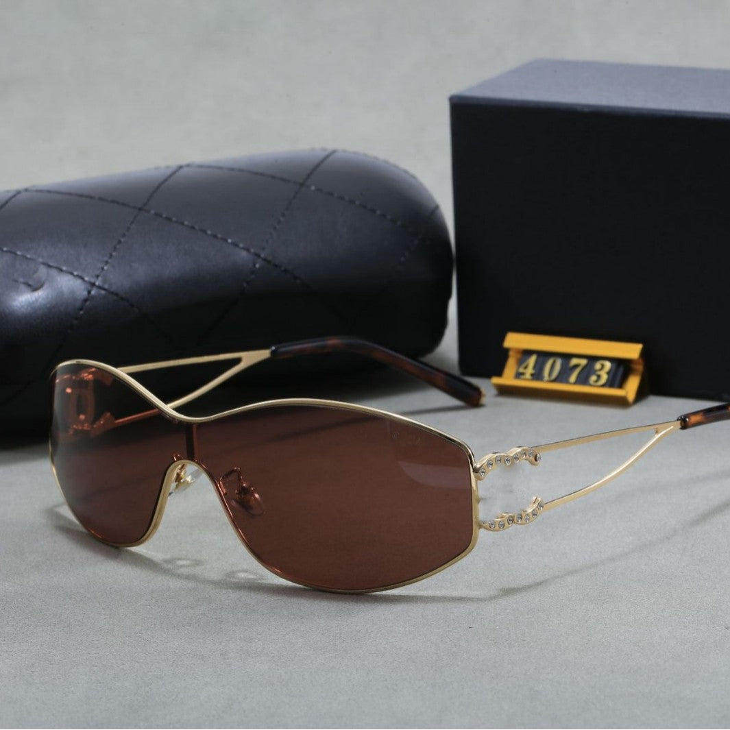 Chanel Style European and American One-Piece y2k Spicy Girl Water silver Sunglasses for Women Trendy High-end Sense Pointed Diamond Retro Hong Kong Style Sunglasses