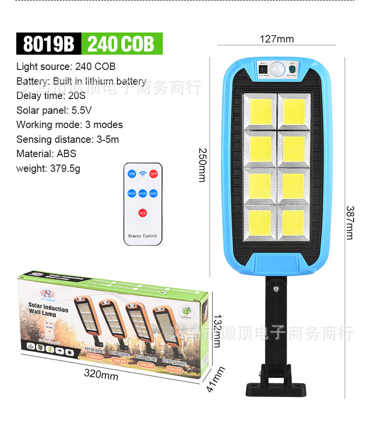 New Solar Light Outdoor Human Body Induction Light with Remote Control Wall Light Waterproof Garden Light LED Garage Light Street Light