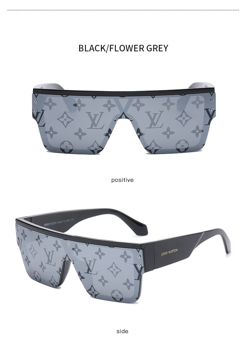 Donkey House1583European and American One-Piece Fashion Personality Sunglasses for Women, White Mercury Print Trendy Sunglasses for Men