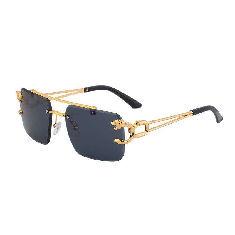 European and American Retro Double Bridge Sunglasses for Men Fashion Leopard Rimless Cut Edge Sunglasses for Women Wholesale shades