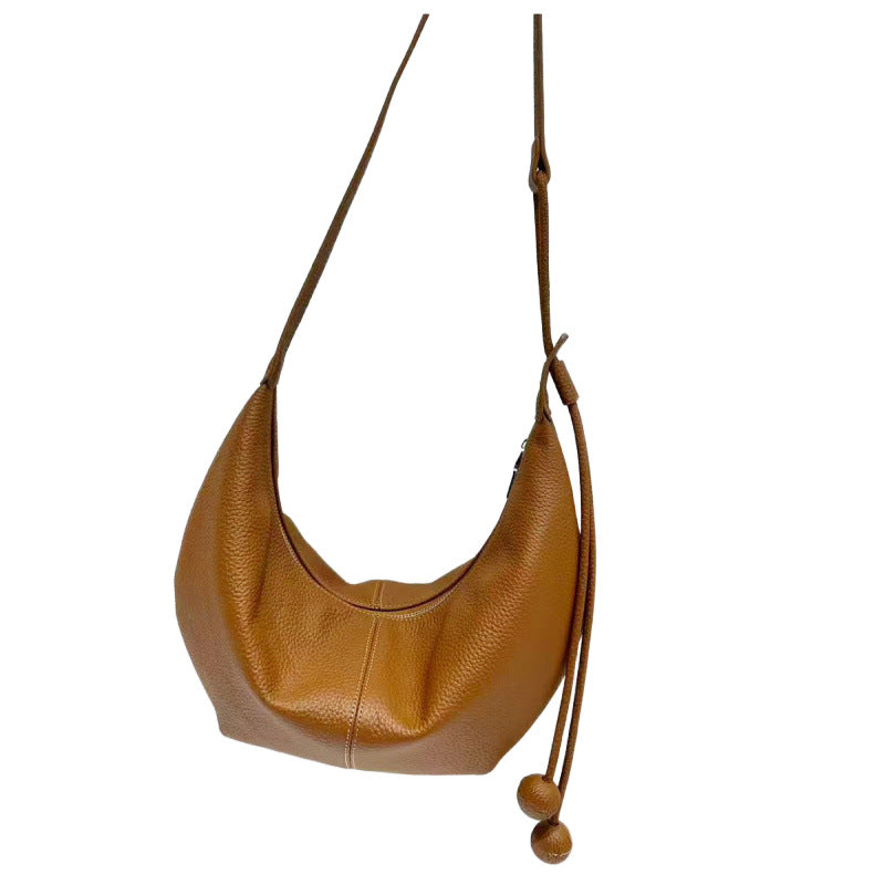 New Genuine Leather Underarm Bag Top Layer Cowhide Horn Dumpling Bag Simple Casual Versatile Single Shoulder Crossbody Bag