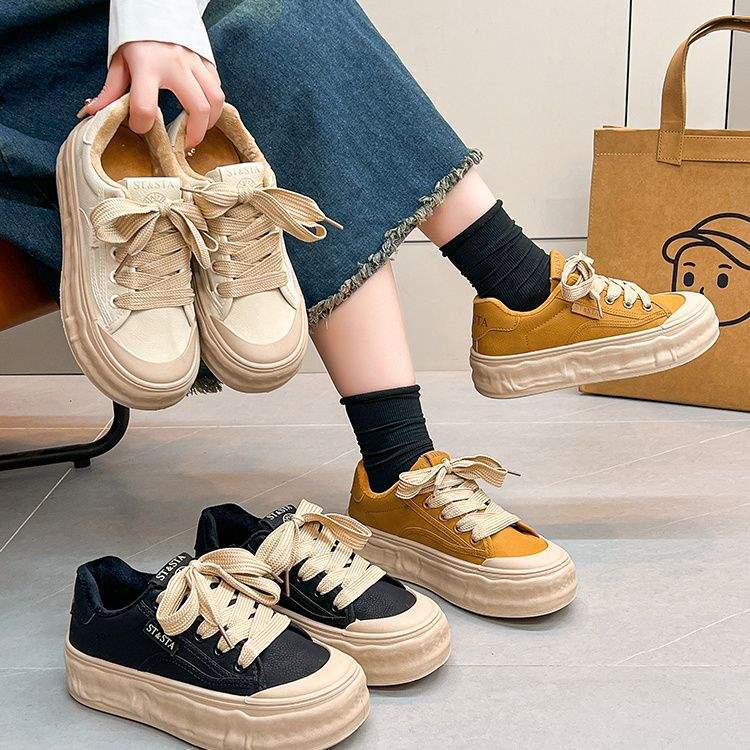 Women's White Sneakers2025New Spring and Autumn Trendy Casual Versatile Platform Thick-Soled Loafers