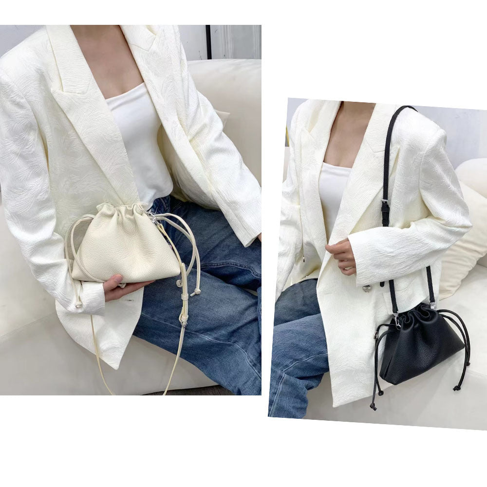 Wholesale pleated cloud bag genuine leather small handbag for women bag Bucket Bag Top Layer Cowhide Niche ins Shoulder Crossbody Bag
