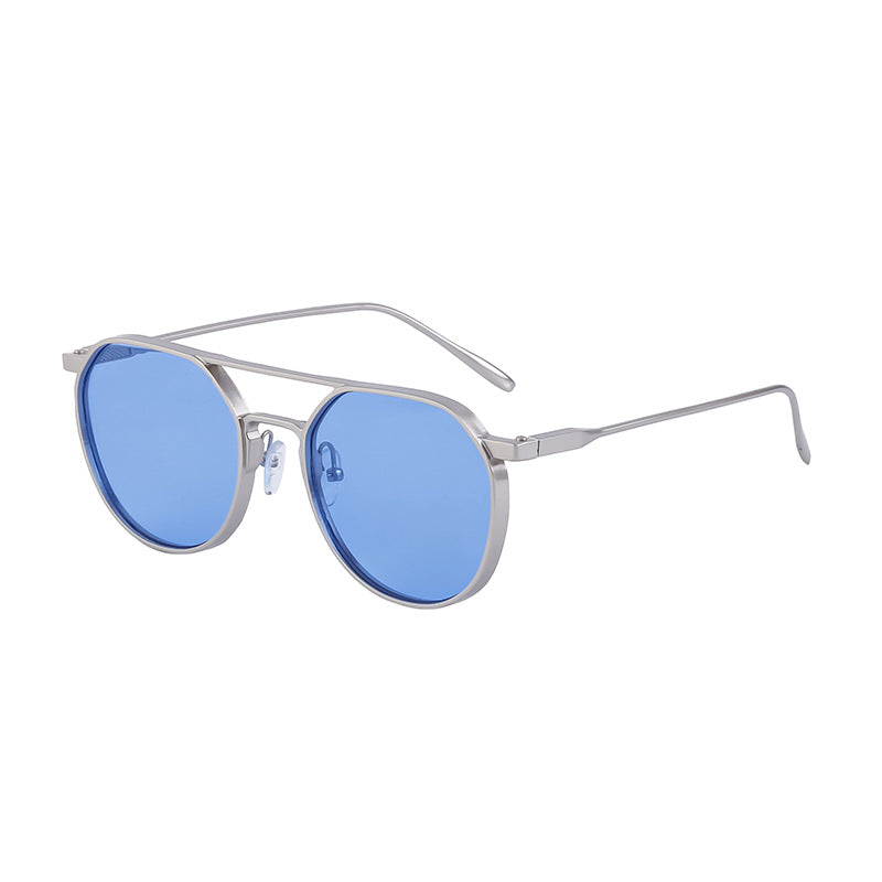 New Retro Oval Frame Glasses Metal Double Bridge Pilot Sunglasses Men's High-end Driving Sun Protection Sunglasses