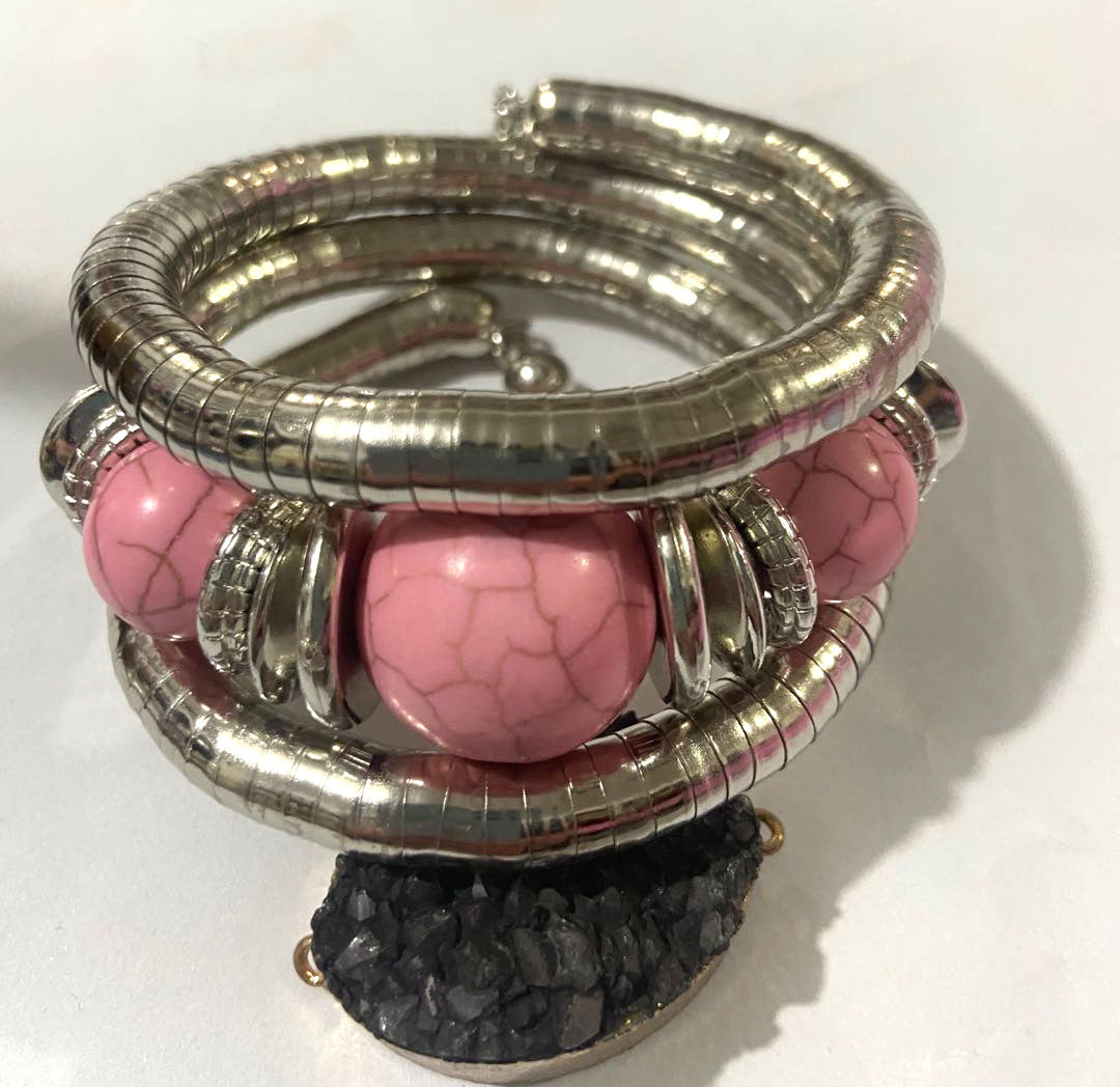 European and American Three-Circle Bracelet Creative Spacer Bead Elastic Snake Bone Bracelet Women's Layered Multi-Layer Bracelet