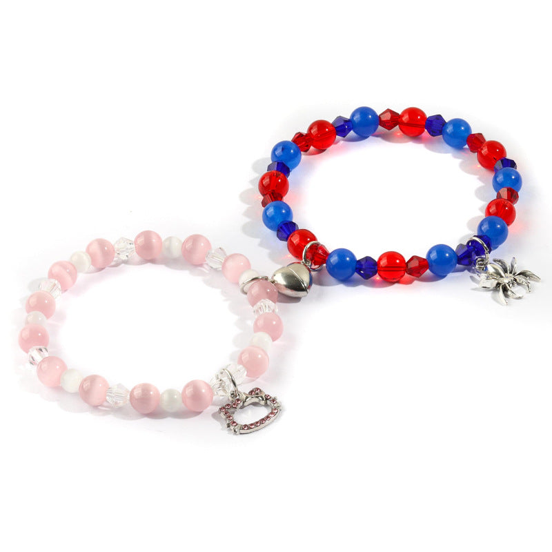 kitty Cat Pendant Bracelet Spider Moon Butterfly Couple Bracelet Friendship Gift Card Heart Magnetic Bracelet