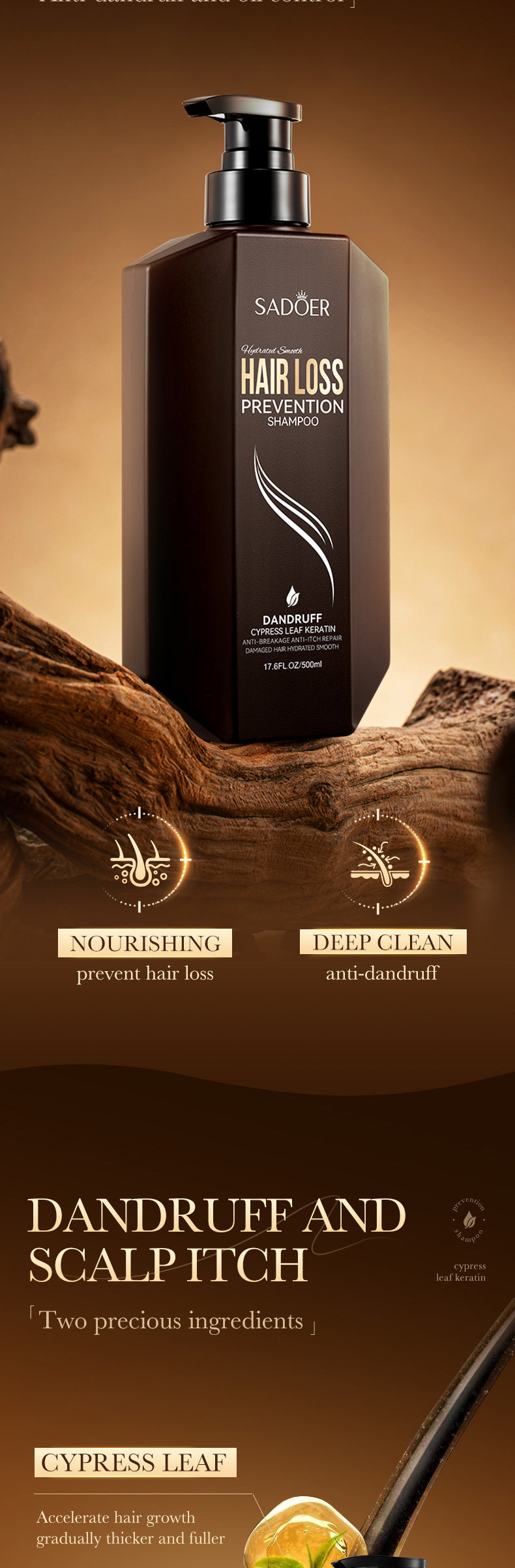 Full English Shampoo500ml SADOER Hydrating Smooth Anti-Hair Loss Anti-Dandruff Shampoo  Wholesale