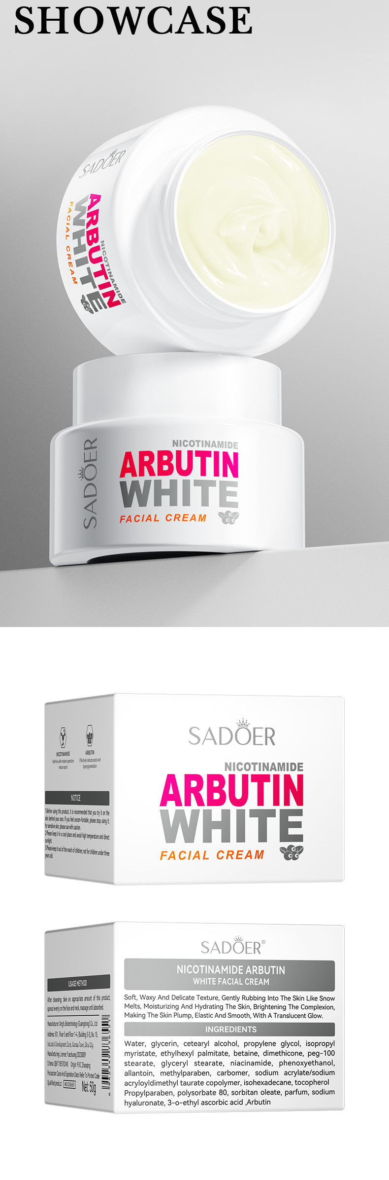 Full English Niacinamide Arbutin Set SADOER Whitening, hydrating, and moisturizing skincare products  wholesale