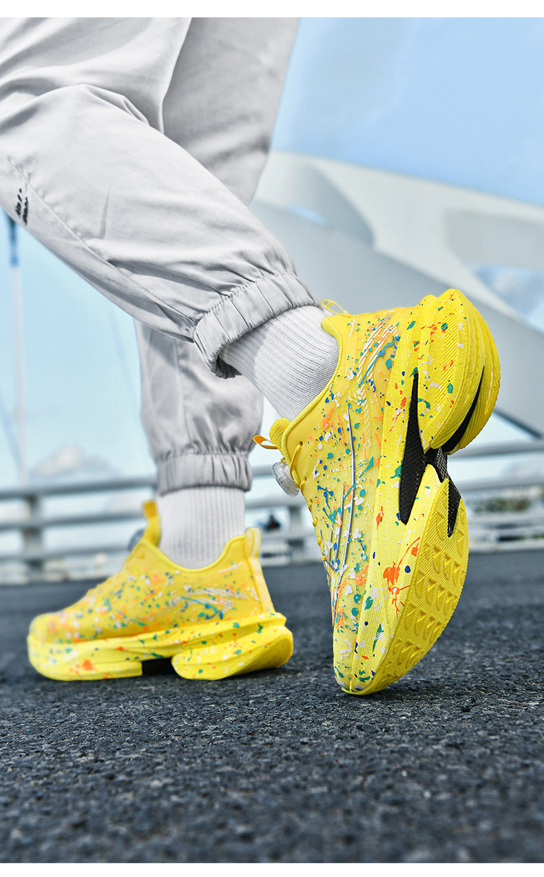 2025Four Seasons New Casual Couple's Real Explosive Carbon Plate Rotating Buckle Running Shoes Youth Graffiti Fashion Sports Shoes