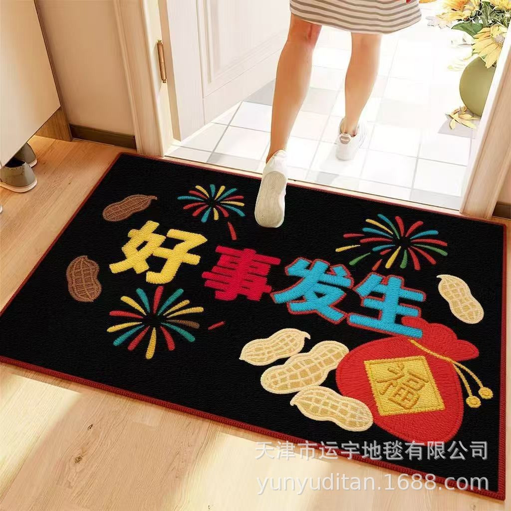 2026Year of the Horse Doormat New Year Red Festive Entrance Door Mat Spring Festival Atmosphere Dust Removal Foot Mat