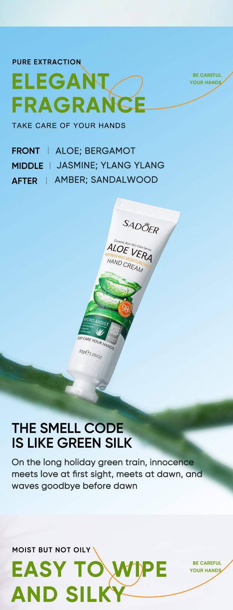 Aloe Vera Hand Cream30g SADOER Moisturizing and Hydrating Hand Care Cross-Border Foreign Trade Wholesale