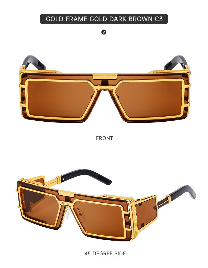 New Full Frame Glasses Men's Future Technology High-end Sense European and American fashion Square Frame Sunglasses Sunglasses shades