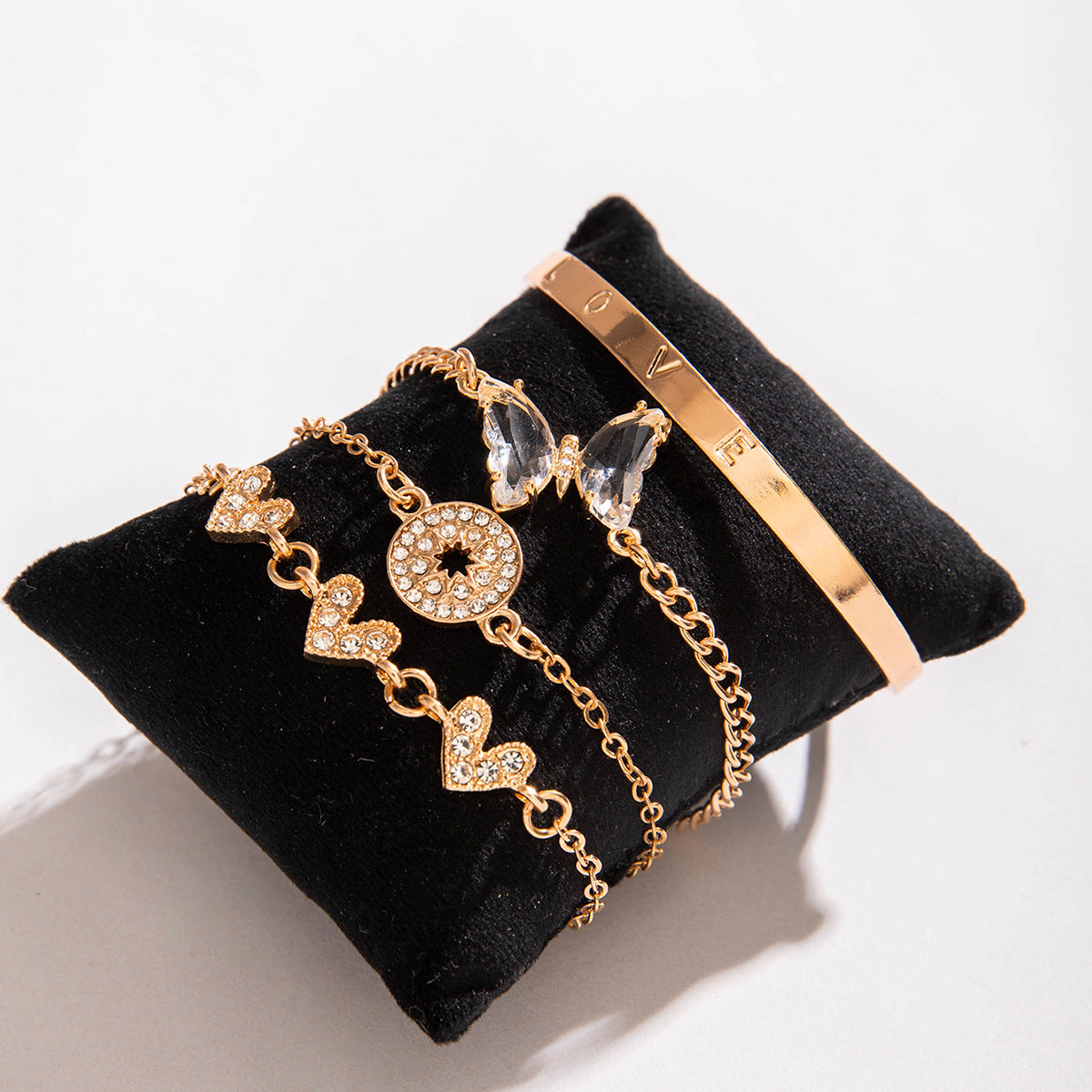 European and American Jewelry High-End Imitation Crystal Butterfly Bracelet Set Fashion Inlaid Diamond Heart Bracelet Wholesale