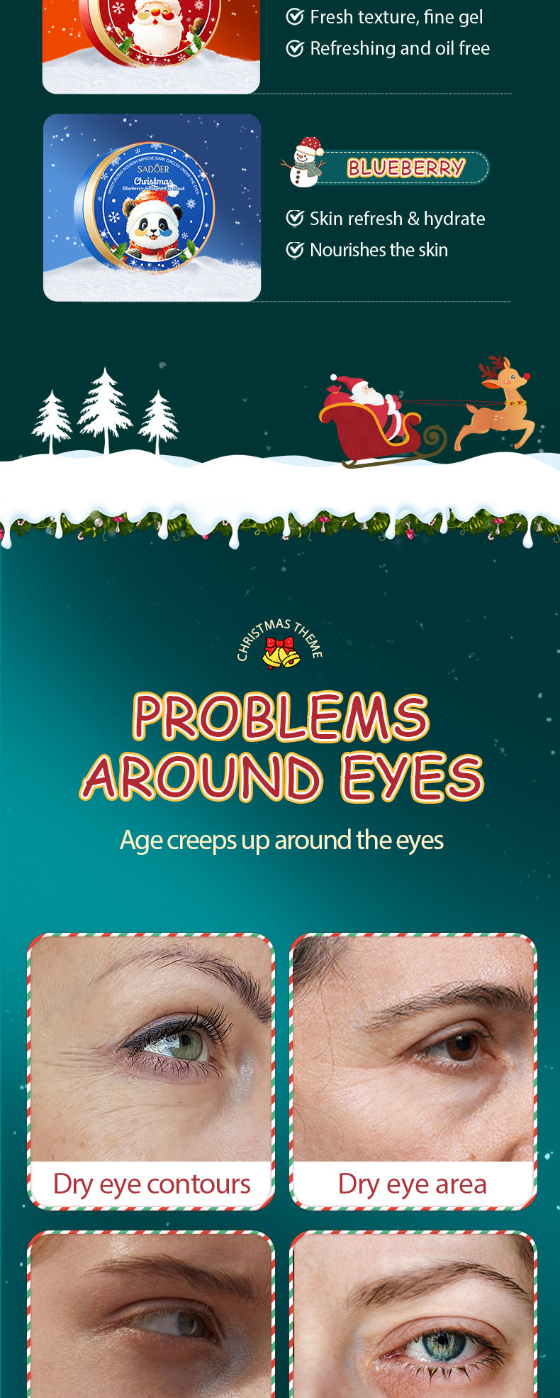 Christmas Blueberry Collagen Eye Mask SADOER Moisturizing Eye Mask Cross-Border Wholesale