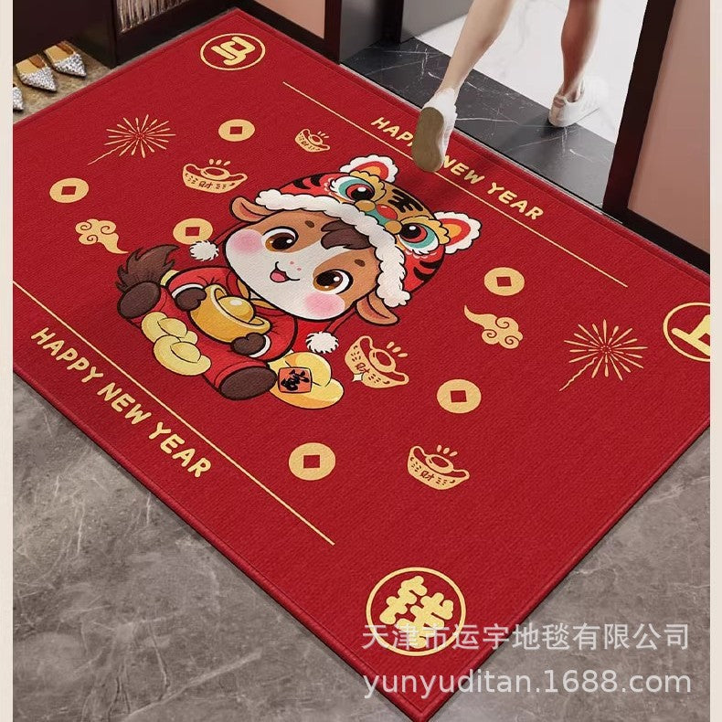 2026Year of the Horse Doormat New Year Red Festive Entrance Door Mat Spring Festival Atmosphere Dust Removal Foot Mat